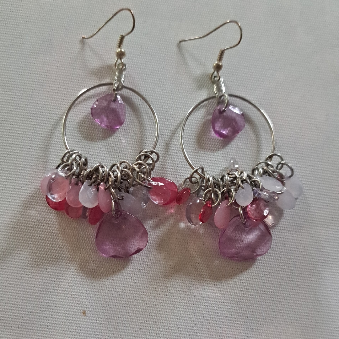 Elegant Pink And Purple Dangle Earrings